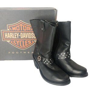Harley Davidson Macie Boots Women 6.5 Black Leather Harness Moto 8" Strap